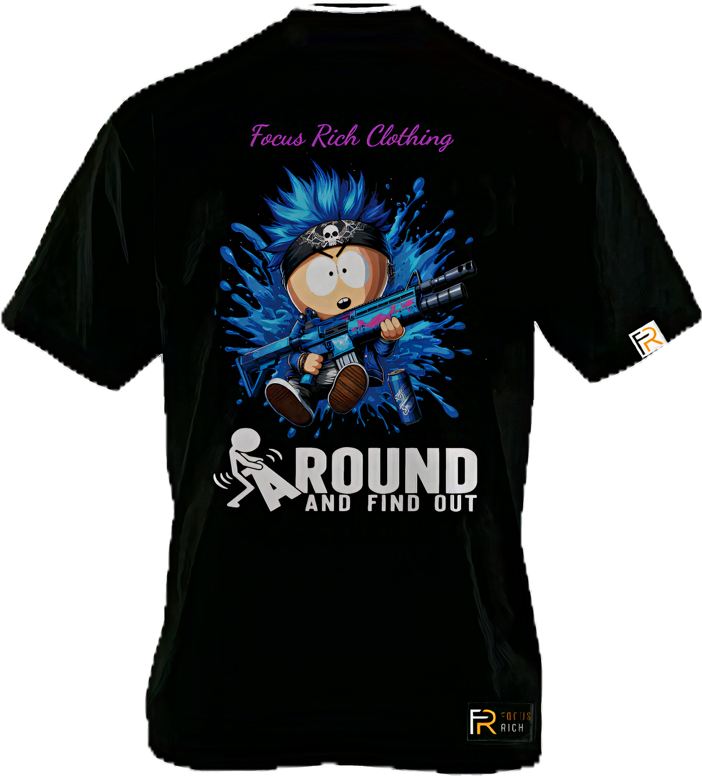 Black FAFO t-shirt featuring South Park’s Kyle with a weapon graphic – Focus Rich Clothing collab in oversized fit