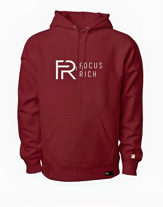 Focus Rich Clothing Classic Embroidered Logo Hoodie in Burgundy
