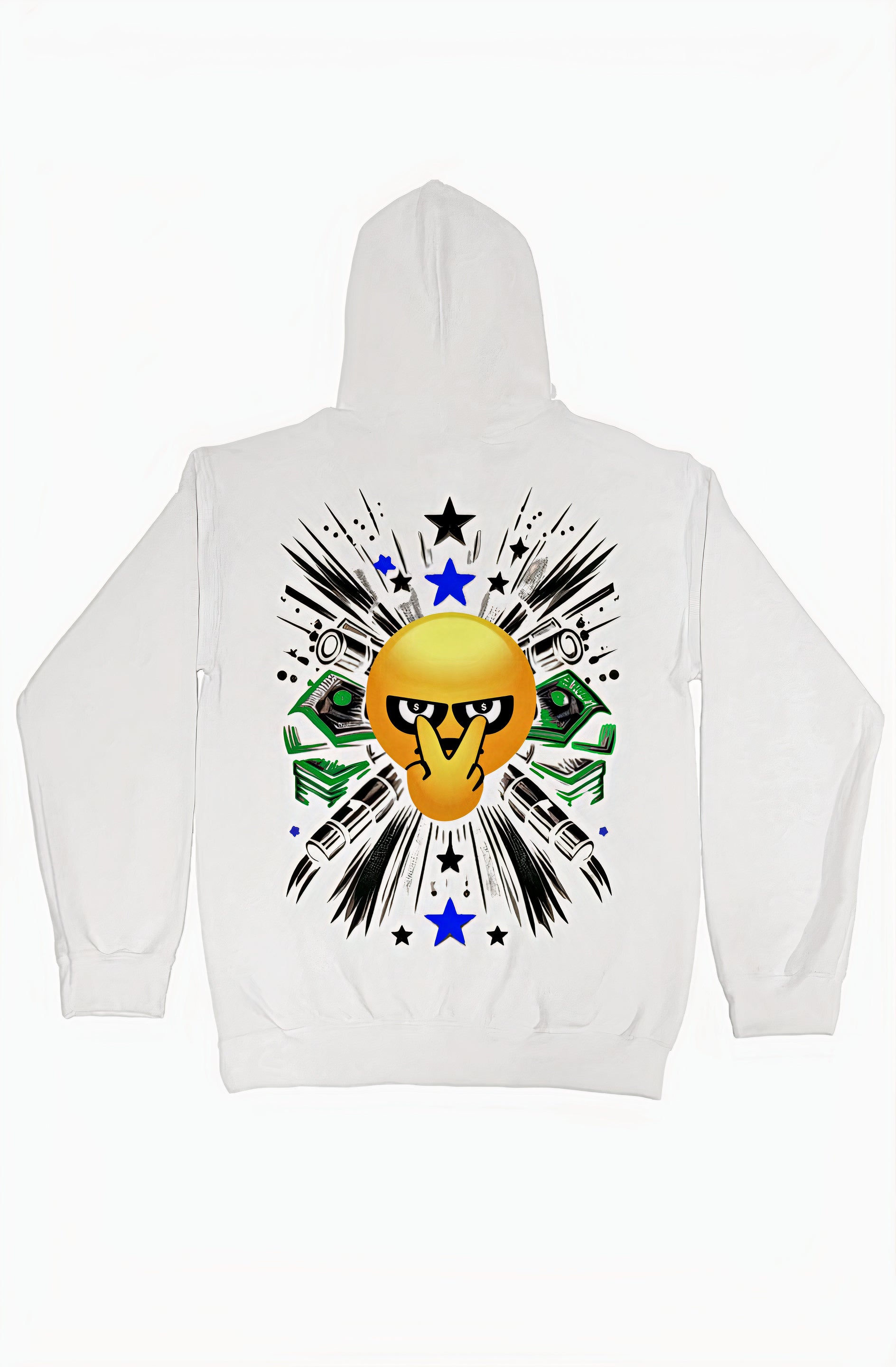 Focus Rich Clothing White Hybrid Hoodie with FR Symbol and Emoji Logos