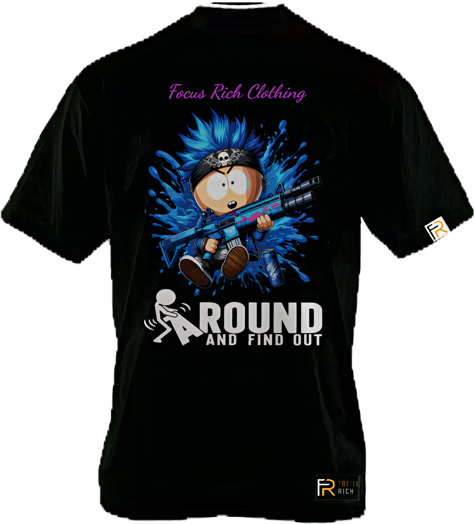 Black FAFO t-shirt featuring South Park’s Kyle with a weapon graphic – Focus Rich Clothing collab in oversized fit
